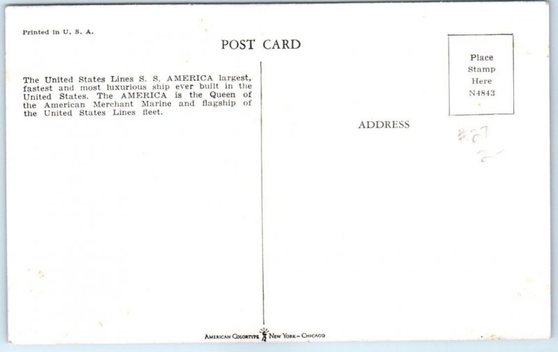 Postcard - The United States Lines S. S. America