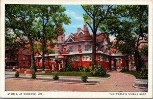 Vtg 1930s Stein's Unique Shop Oshkosh Wisconsin WI Unused Linen Postcard