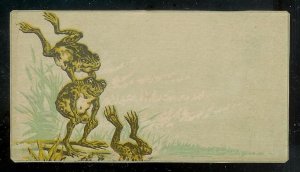 VICTORIAN TRADE CARD Snyders Fire Crackers Three Frogs at Water Edge