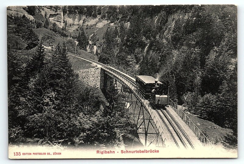 c1910 ZURICH SWITZERLAND RIGIBAHN SCHNNURTOBEL BRIDGE RAILWAY POSTCARD P1179