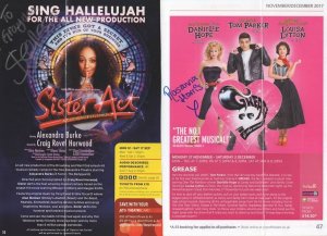 Grease Sister Act 2x Hand Signed Folded Theatre Flyer s