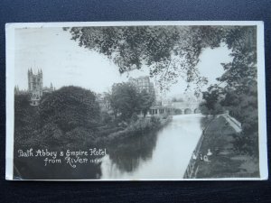 Somerset BATH Bath Abbey & Empire Hotel from River c1930s RP Postcard