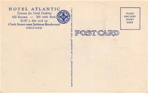 HOTEL ATLANTIC Chicago, Illinois ca 1940s Vintage Linen Postcard