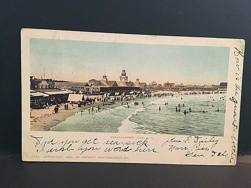 Postcard Hand Tinted 1904 View of Narragansett Pier Beach, RI   T4