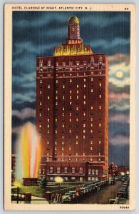 1941 Hotel Claridge At Night Atlantic City New Jersey Fountain Posted Postcard