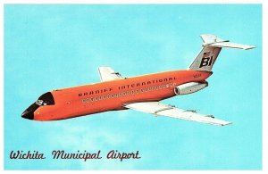 Braniff International Orange Plane Wichita Municipal Airport Postcard