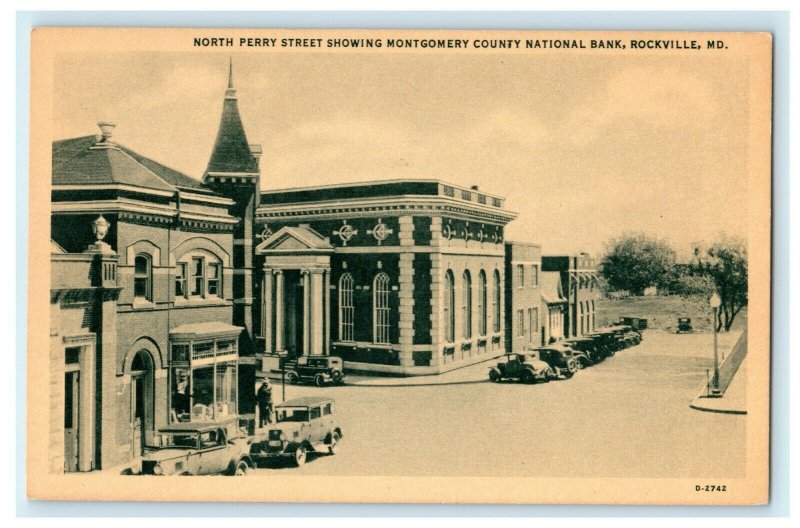 c1920's Perry Street Montgomery County National Bank Rockville Maryland Postcard