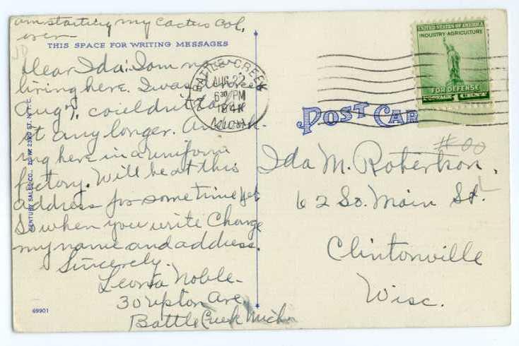 Linen Greetings from Fort Custer Michigan Store Battle Creek