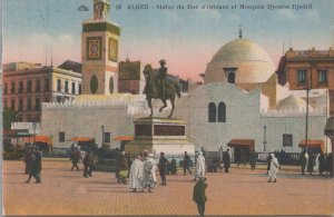 Postcard Statue of Duke of Orleans Mosque Djeman Djedid Algeria