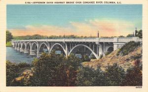 Columbia South Carolina 1930-40 Postcard Jefferson Davis Highway Bridge Congaree