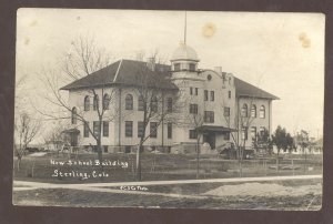 RPPC STERLING COLORADO NEW SCHOOL BUILDING VINTAGE REAL PHOTO POSTCARD