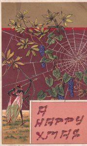 Christmas Humanized Maybug Archer Spider Web Glitter Novelty postcard C316