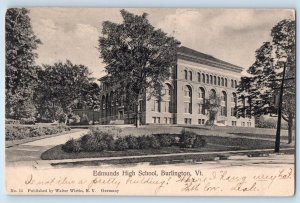 c1908 Burlington Vermont VT Vintage Postcard Edmunds High School Building Posted