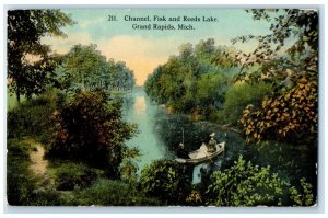 1916 Channel Fisk Reed Lake Canoe Boat River Grand Rapids Michigan MI Postcard