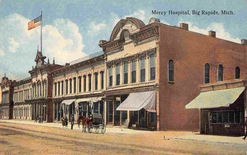 Mercy Hospital Big Rapids Michigan 1910c postcard