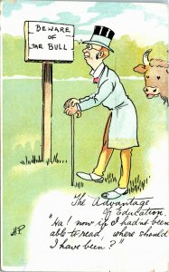 Postcard Humour A/S Harry Parlett Beware of The Bull C.1910 K3