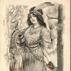 1913 Indian Maiden Postcard In the Forest 