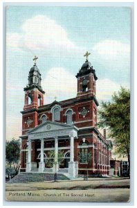 c1910 Church Sacred Heart Exterior Building Portland Maine ME Vintage Postcard