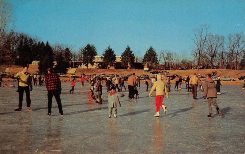 Winter Fun, Gypsy Hill Park Lake, Staunton, Virginia Ice Skaters c1960s Postcard