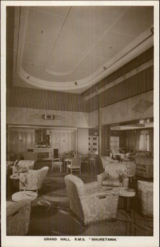 Steamship RMS Mauretania Grand Hall c1915 Real Photo Postcard 