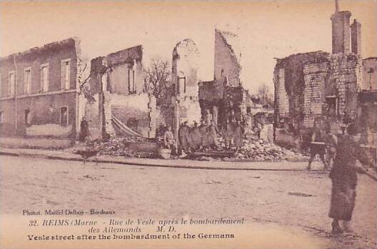 France Marne Reims Laon Avenue After Bombardement By Germans