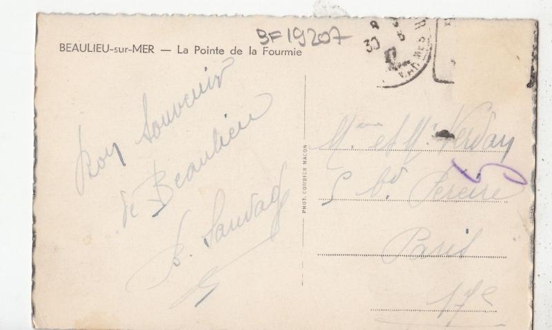 BF19207 beaulieu sur mer la pointe de la fourmie france front/back image