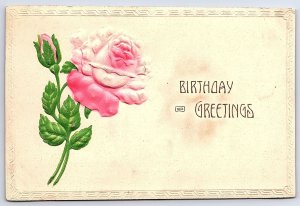 Happy Birthday Greetings Large Pink Rose Flower Wishes Card Postcard