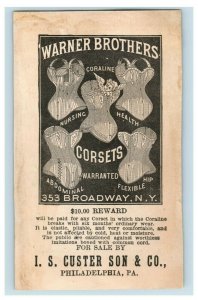 1880's Lovely Warner Brothers I. S. Custer Son & Co. Victorian Trade Card P76
