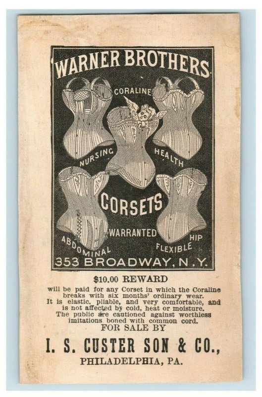 1880's Lovely Warner Brothers I. S. Custer Son & Co. Victorian Trade Card P76