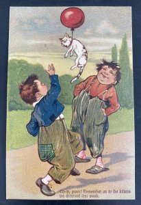 Mint England Picture Postcard Early Aviation Balloon Remember Us To The Kittens