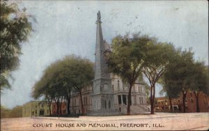 Freeport Illinois IL Court House and Memorial c1910 Vintage Postcard