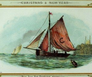 1870's-80's Lovely Nautical Sailing Scene Victorian Christmas Trade Card *B