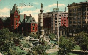 Vintage Postcard 1911 Lafayette Square Buffalo NY New York Park Statue