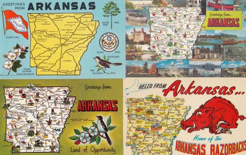 Arkansas Razorbacks 4x Map Postcard s