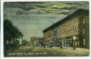 Broad Street Scene at Night Elyria Ohio 1913 postcard