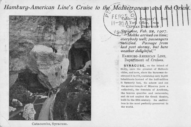 Syracuse Italy Catacombs Hamburg-American Line Private Mail Postcard J81188