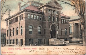 Postcard Massachusetts Worcester County Fitchburg Wallace Library ~1905 V214