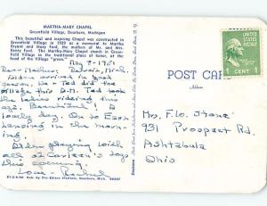 Pre-1980 GREENFIELD VILLAGE CHAPEL Dearborn - Near Detroit Michigan MI A9284