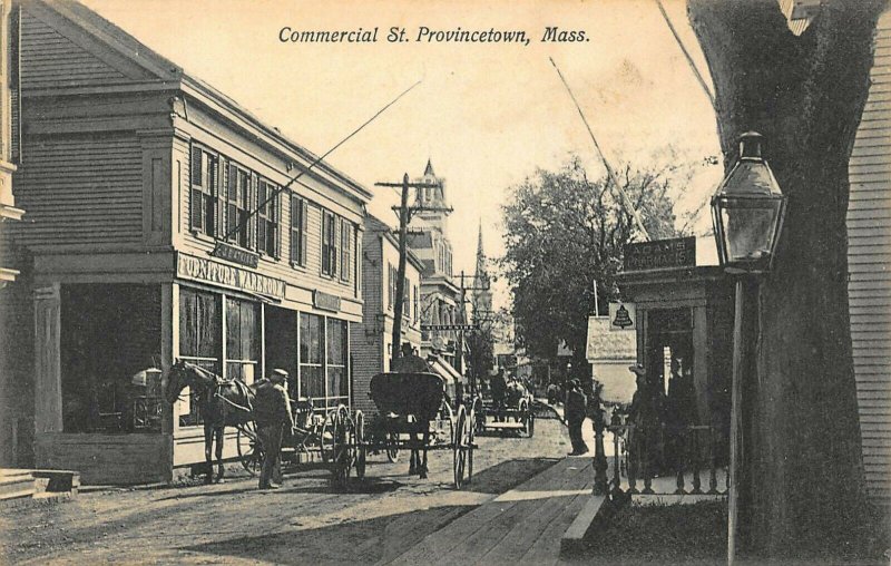 Provincetown MA Commercial Street Horse & Wagon Storefronts Early Postcard