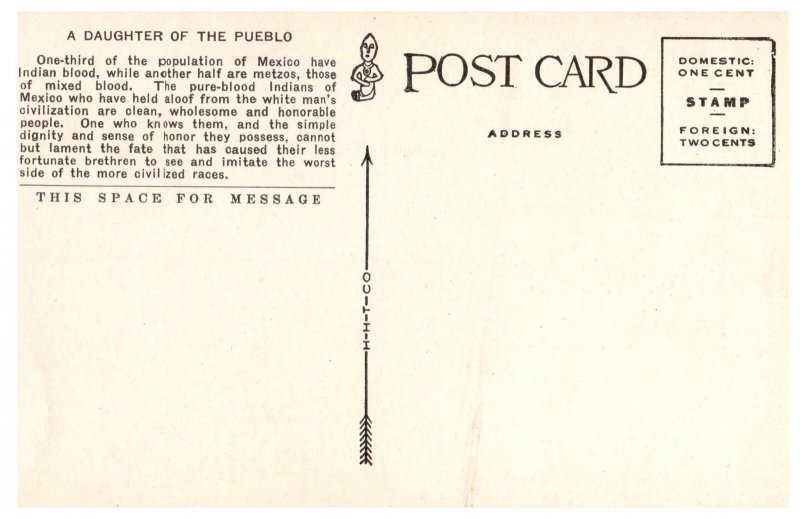 A Daughter of the Pueblo Mexican Girl Native  Vintage Postcard