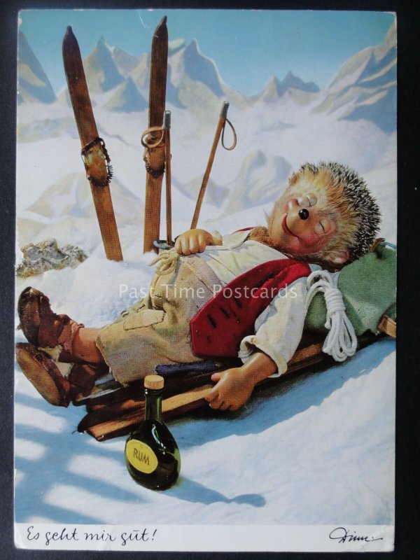 Mecki Hedgehog SKI SKIING THEME c1970/80's Postcard by Diehl Film 328