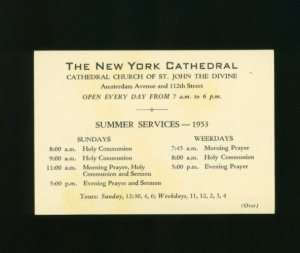 The New York Cathedral Vintage Summer Services 1953 Card