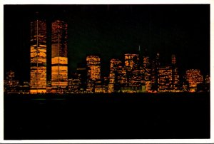 New York City Lower Manhattan Skyline At Night With Twin Towers Of The World ...