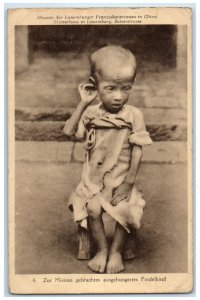 c1940's Starving Kid Brought to Mission Luxembourg Franciscan Sisters Postcard