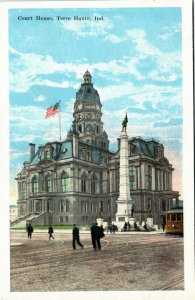 Postcard IN Terre Haute Court House Union Soldiers & Soldiers Monument ~1920 S11