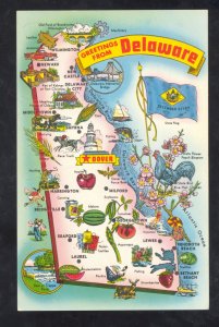 GREETINGS FROM DELAWARE STATE MAP POSTCARD