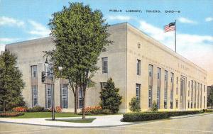 TOLEDO, OH Ohio          PUBLIC LIBRARY          c1940's Linen Postcard