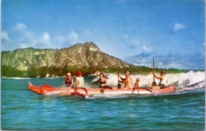 Postcard Hawaii - Surf Sport at Waikiki - Outrigger canoe Diamond Head