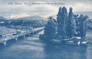 Switzerland Geneve Ile J J Rousseau et le Pont du Mont-Blanc