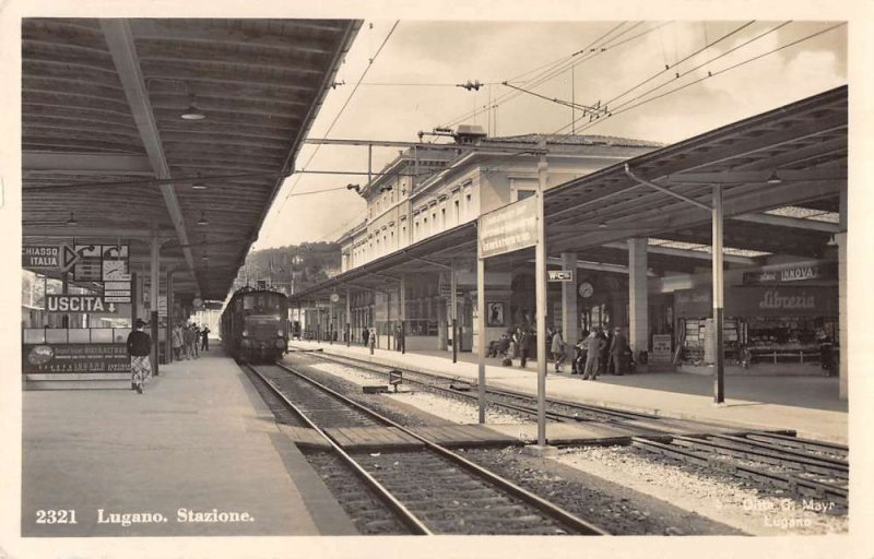 Lugano Switzerland view of Railway Station platforms real photo pc BB1764